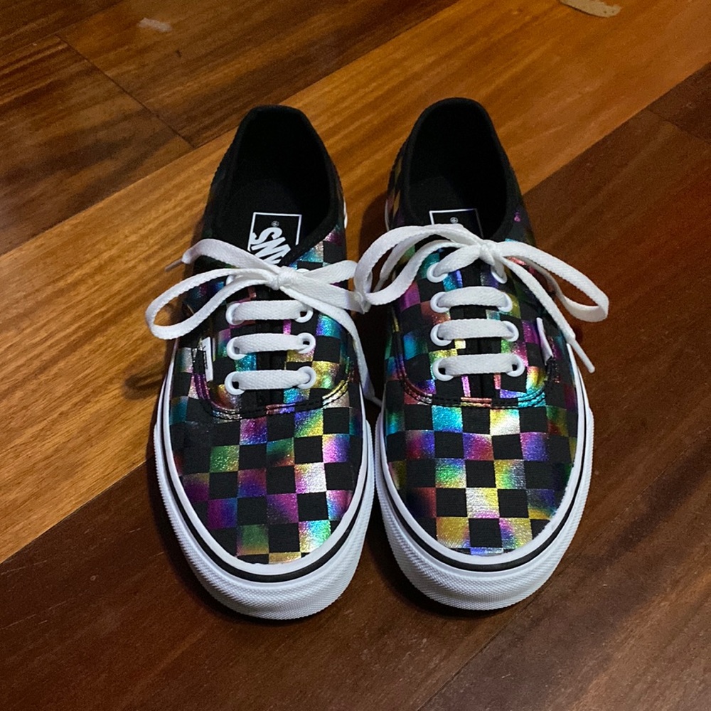 metallic checkerboard vans